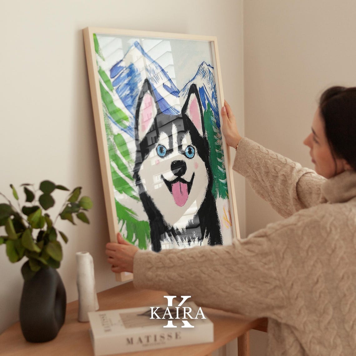 Smiling Siberian Husky With Blue Eyes In Snowy Mountains Poster - Image 2
