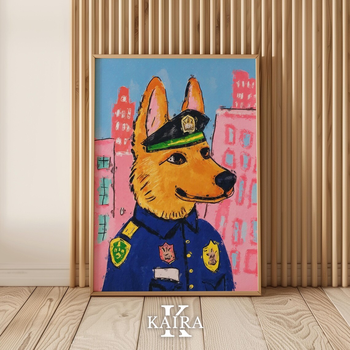 German Shepherd Dog Dressed As A Police Officer In The City Poster