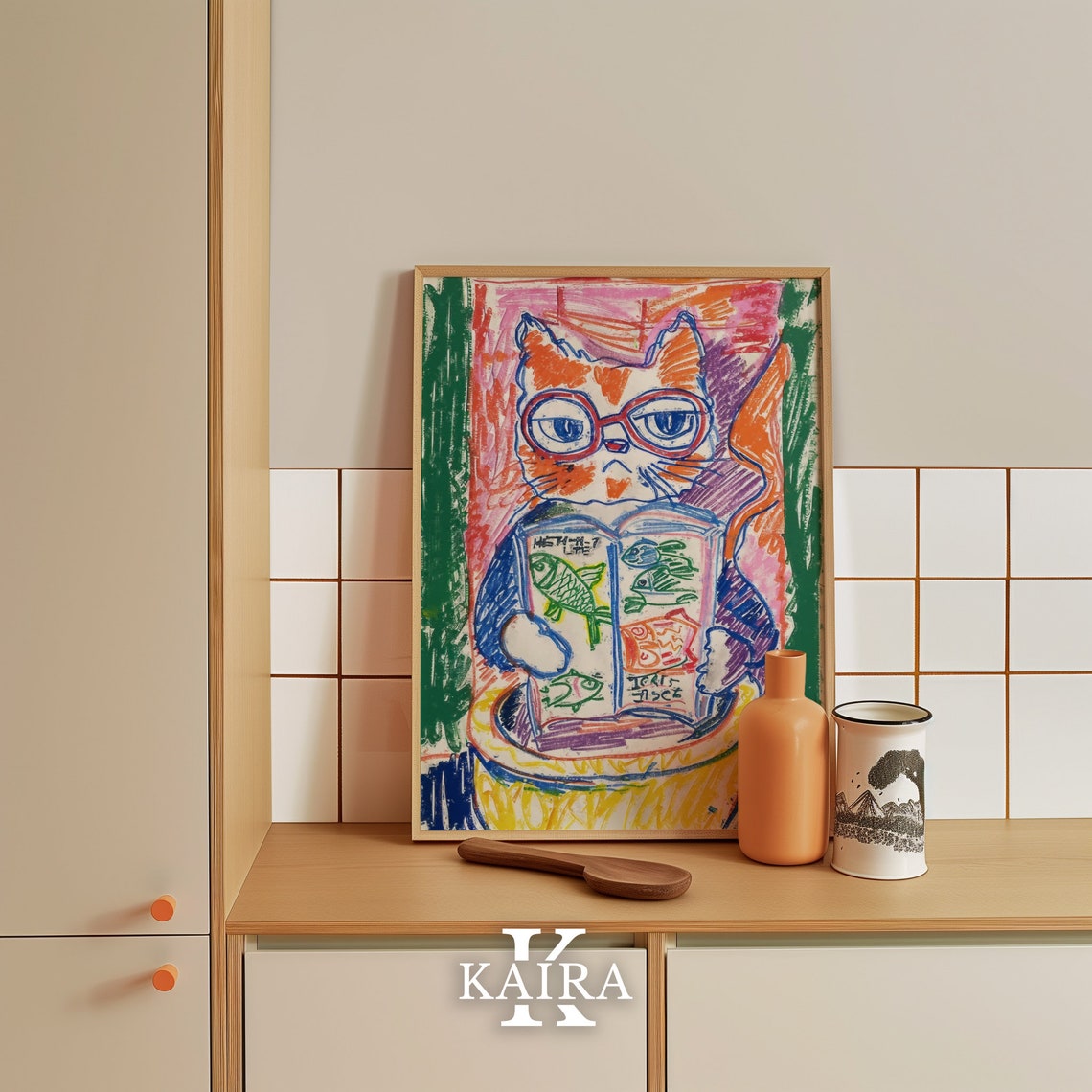Funny Cat With Glasses Reading Fish Book Cozy Library Cat Poster - Image 5