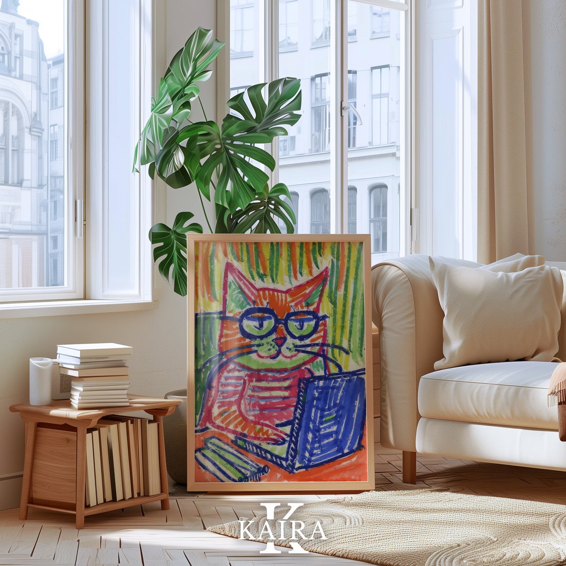 Funny Office Cat With Glasses Working On Laptop Remote Work Poster - Image 3