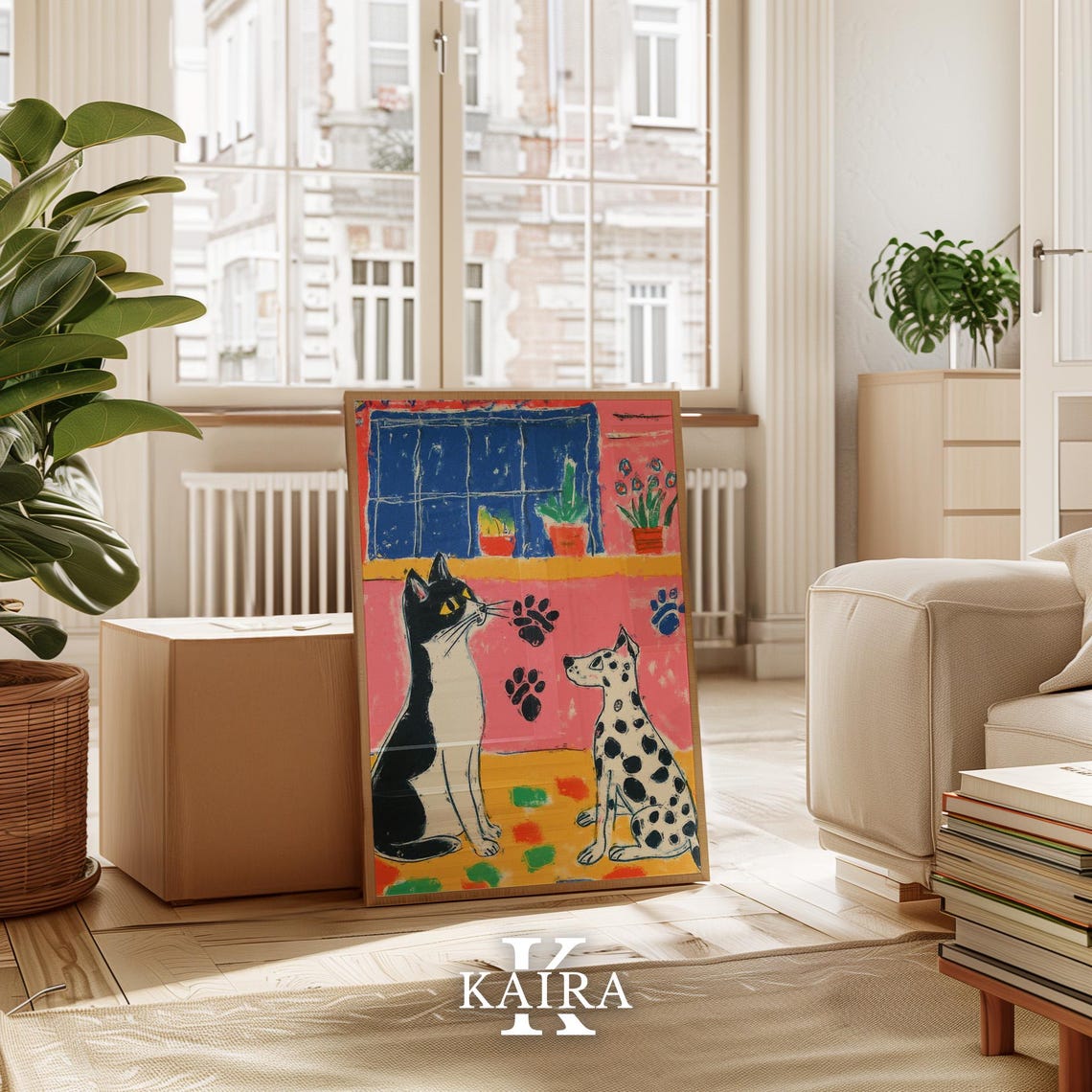 Black and White Cat Face to Face With a Spotted Dalmatian Puppy Poster - Image 4