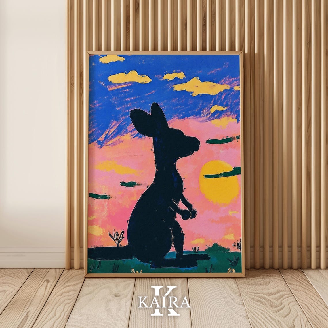 Kangaroo Silhouette Watching a Pink and Blue Sunset Sky Poster - Image 5
