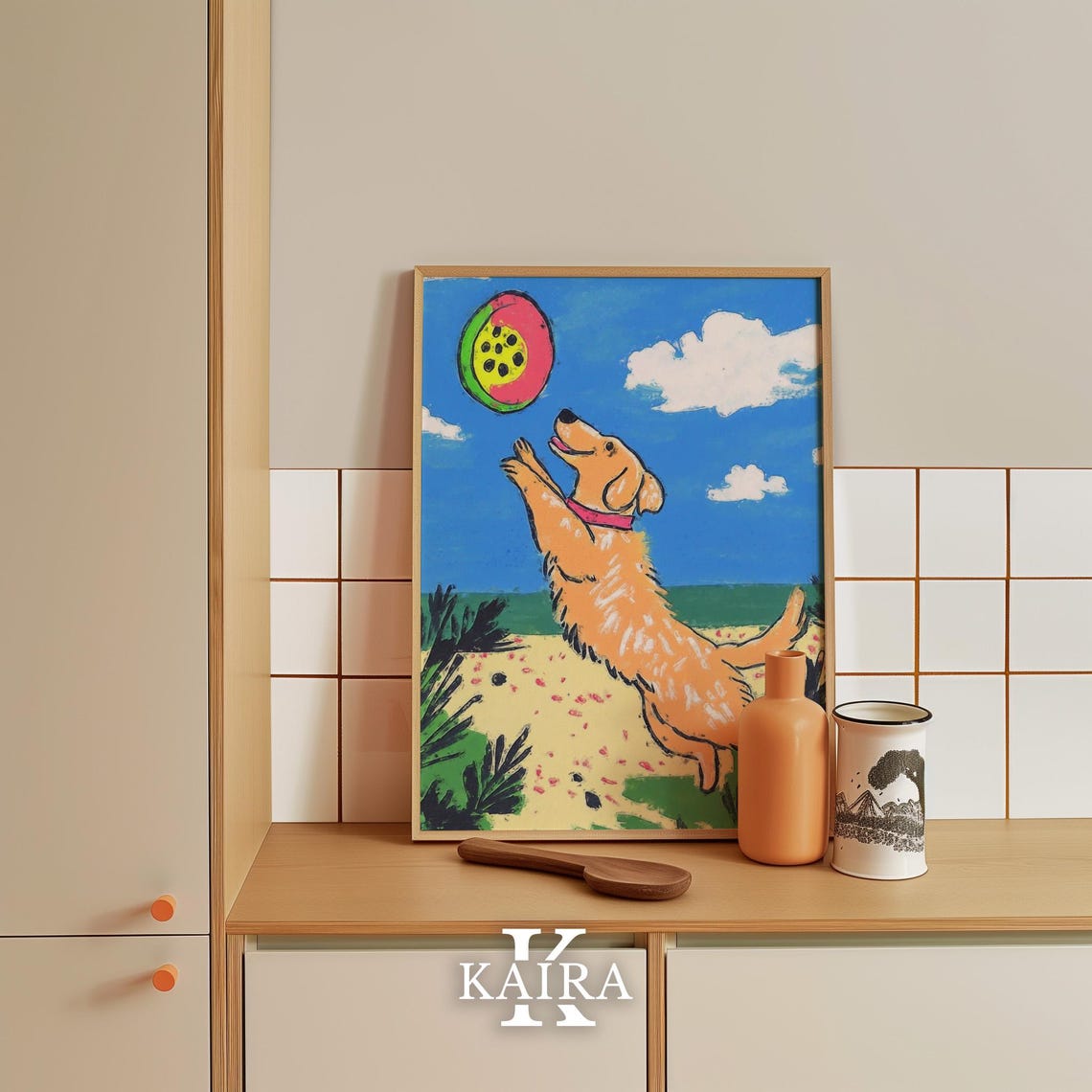 Golden Retriever Catching a Frisbee on a Sunny Summer Beach Poster - Image 5