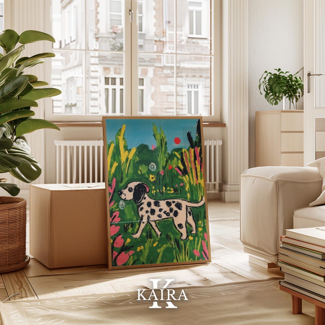 Dalmatian Dog Strolling Through a Lush Green Flower Garden Poster - Image 3