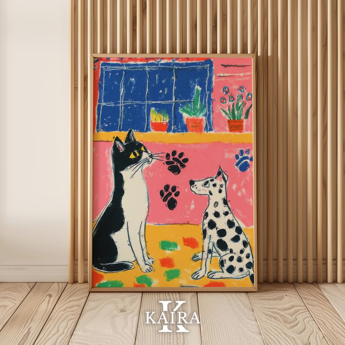 Black and White Cat Face to Face With a Spotted Dalmatian Puppy Poster - Image 2