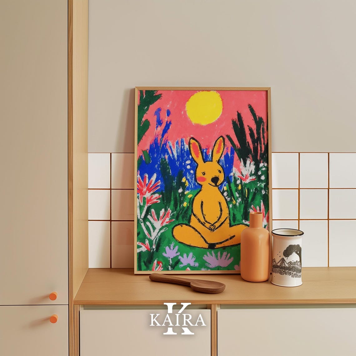 Meditating Yellow Rabbit in a Wildflower Field at Sunset Poster - Image 4