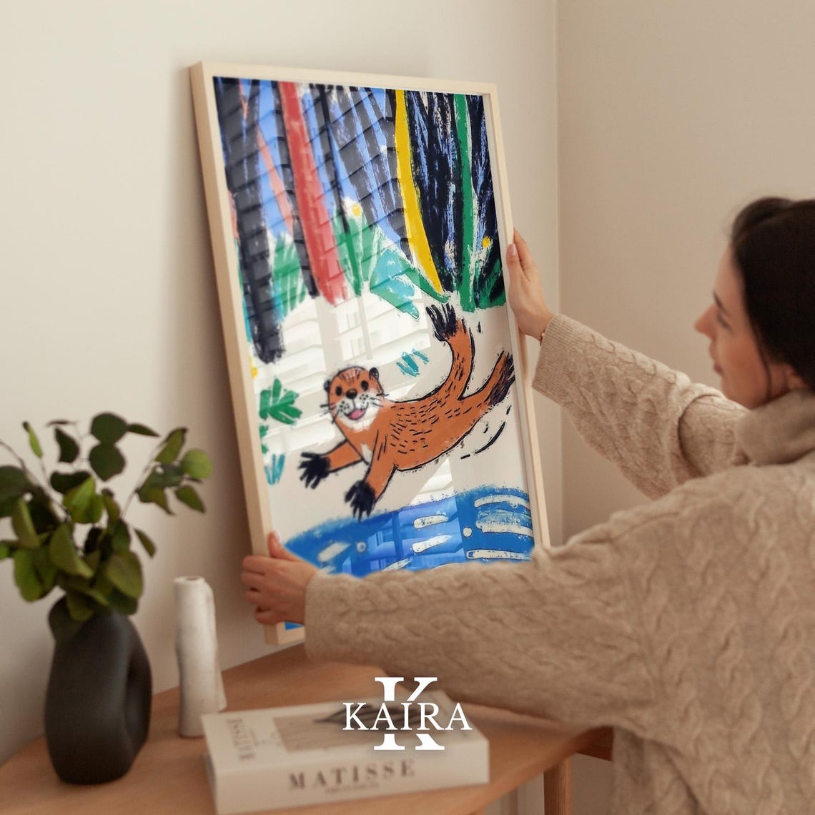 Playful Otter Diving Joyfully Into a Sparkling Blue River Poster - Image 2