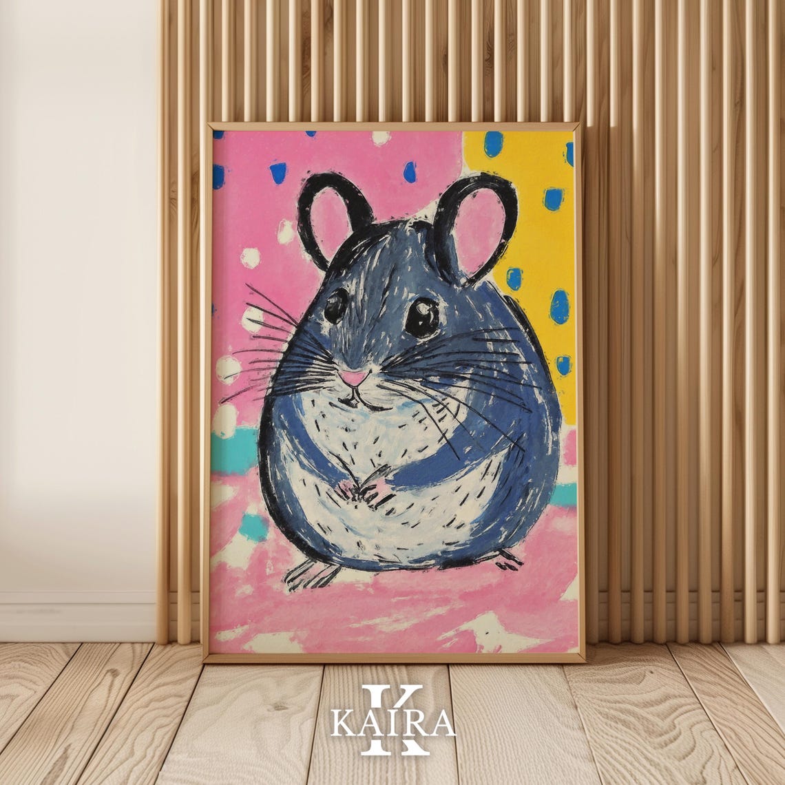Chubby Blue Grey Mouse Portrait on a Colorful Polka Dot Poster - Image 5