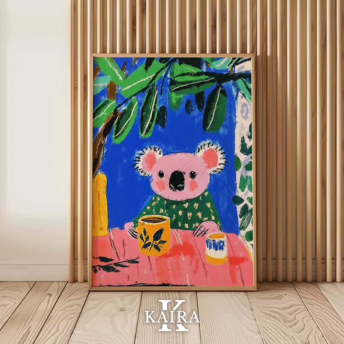 Pink Koala Enjoying Tea Time At A Table Under Eucalyptus Poster - Image 5