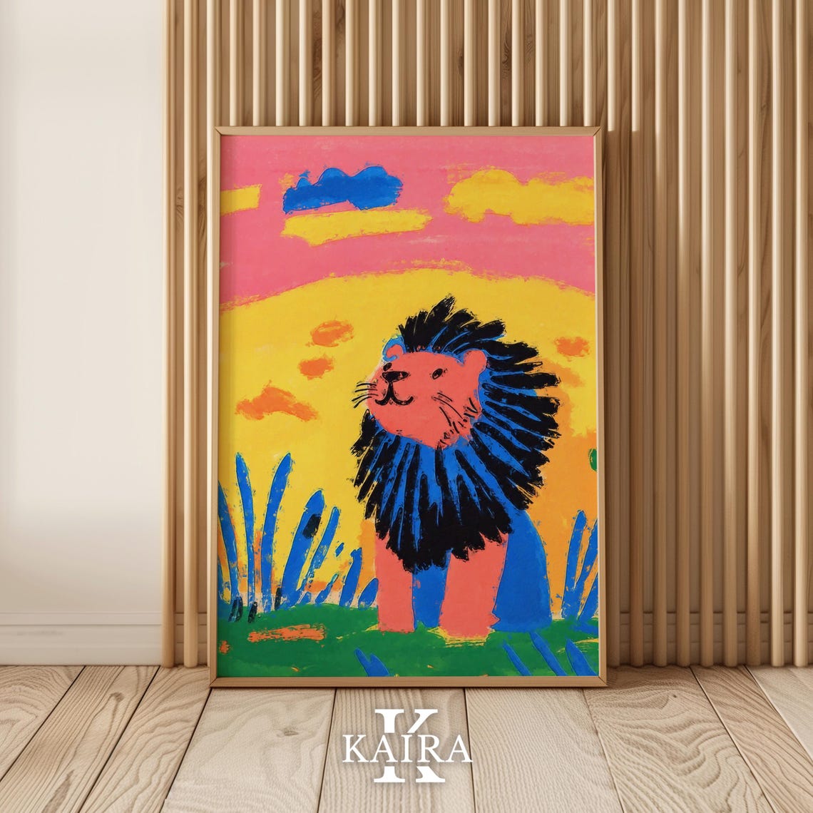 Colorful Smiling Lion With a Dark Mane at a Pink Sunset Poster - Image 4