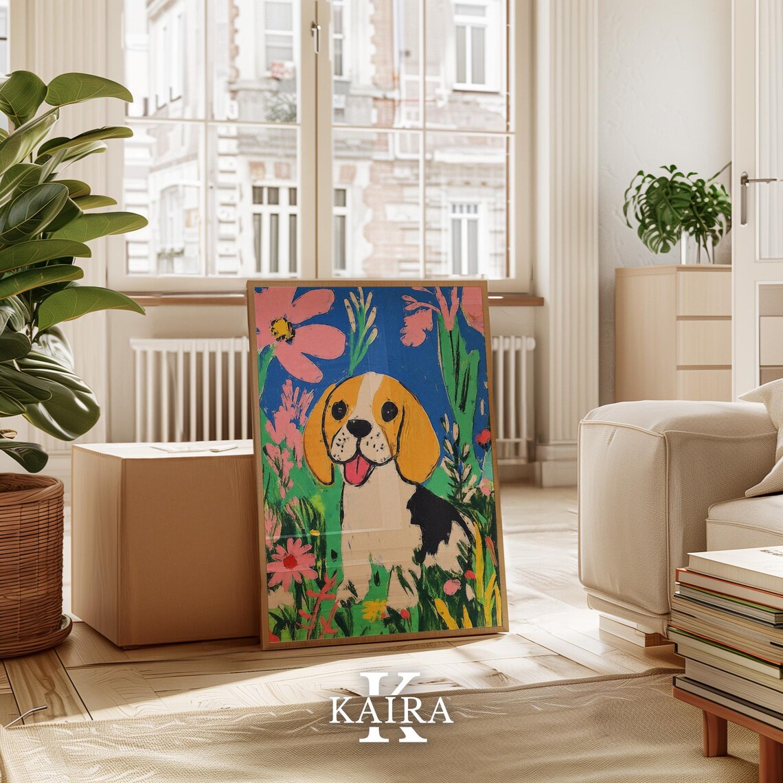 Happy Beagle Puppy Sitting In A Field Of Pink Flowers Poster - Image 3
