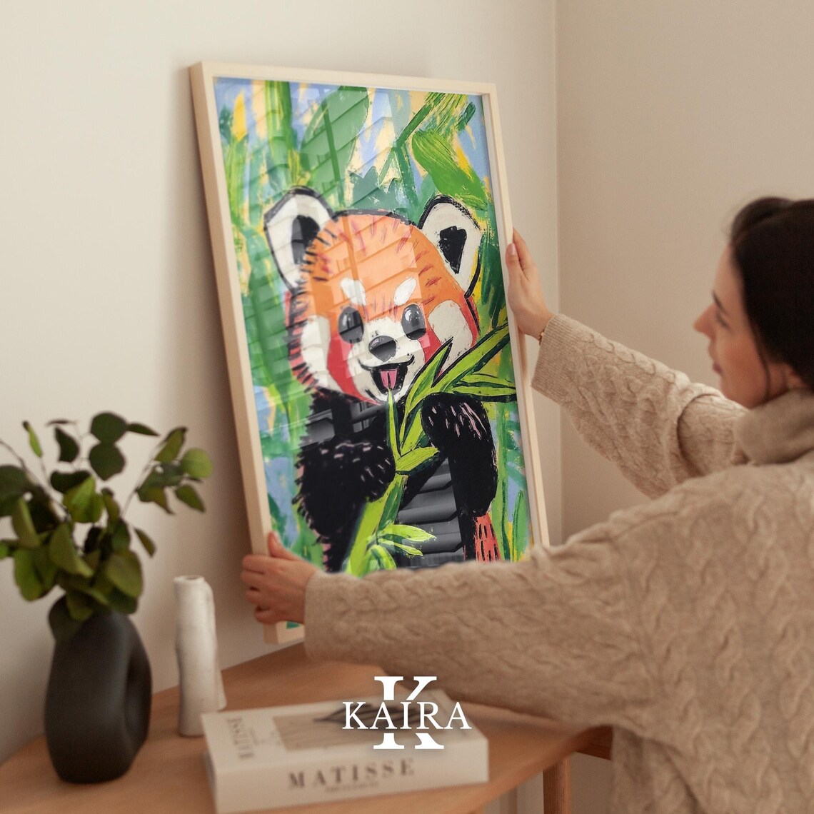 Happy Red Panda Munching Fresh Green Bamboo Leaves in the Forest Poster - Image 2