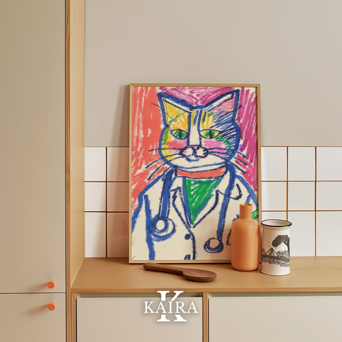 Colorful Doctor Cat In White Coat With Stethoscope Quirky Medical Poster - Image 4