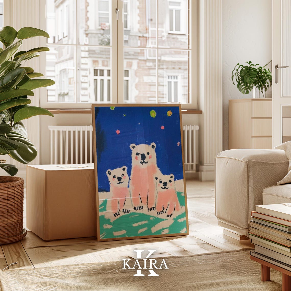 Polar Bear Family Standing Together Under a Starry Night Poster - Image 3