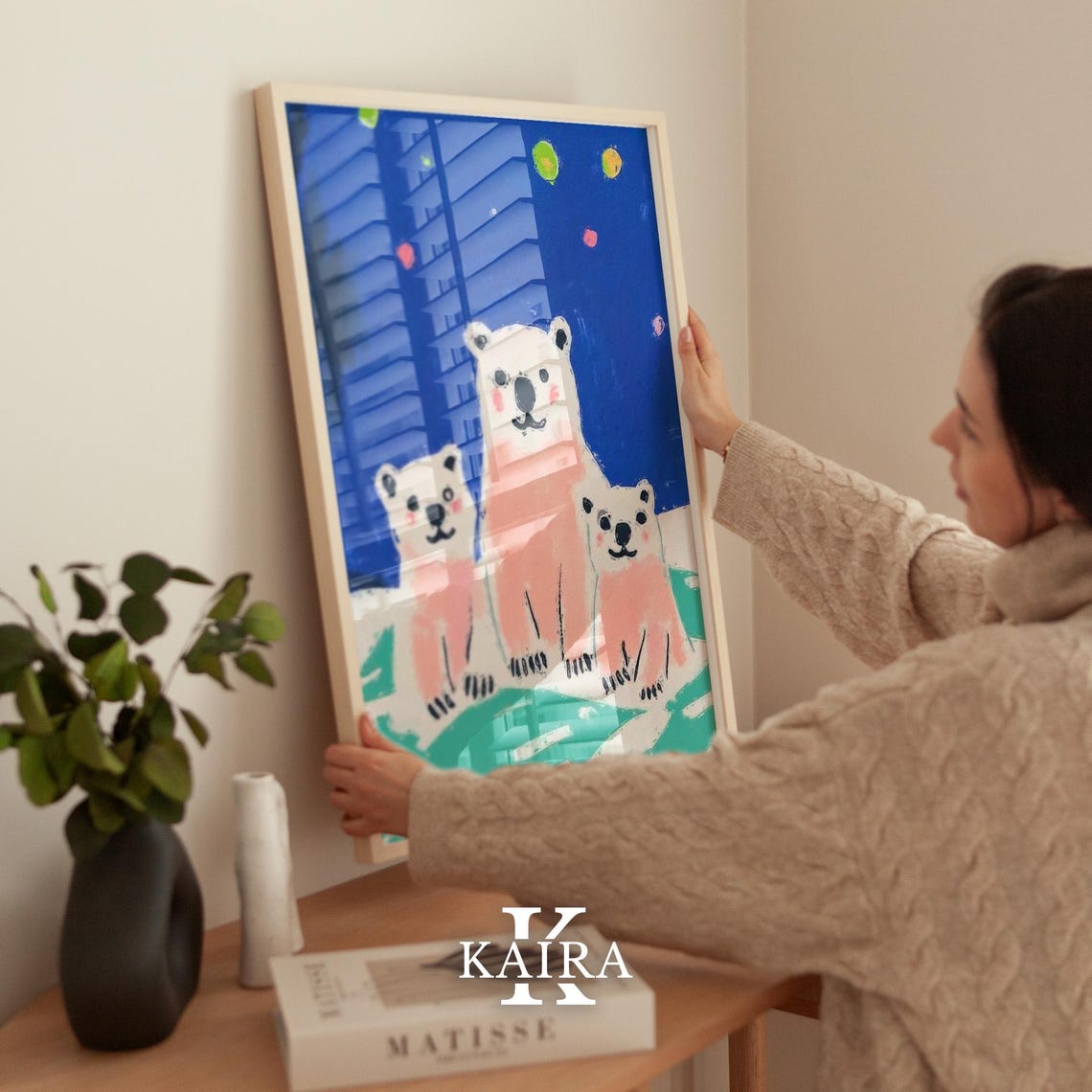 Polar Bear Family Standing Together Under a Starry Night Poster - Image 2