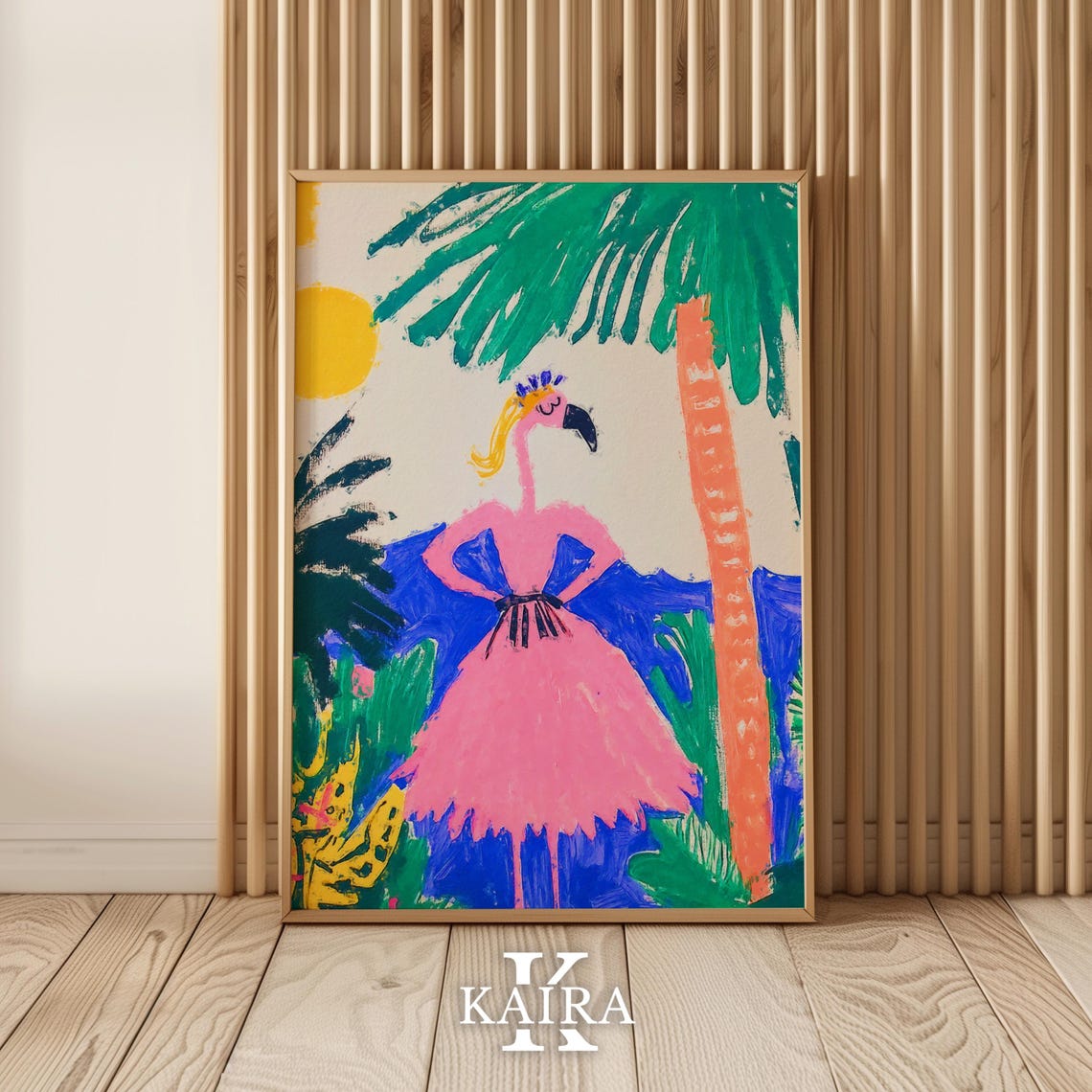 Fancy Flamingo in a Pink Dress Under Tropical Palm Trees Poster - Image 5