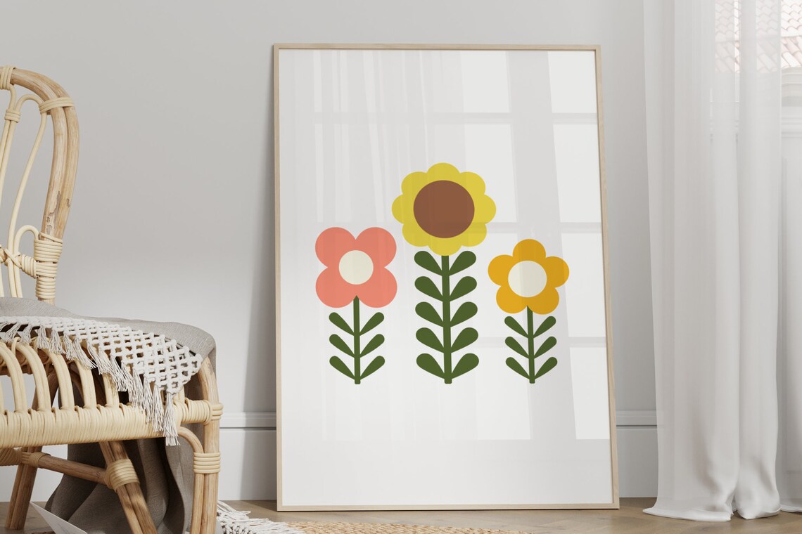 Retro Flower Art Print, Mid Century Floral Decor