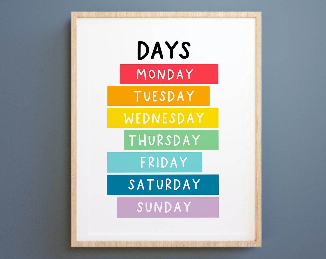 Days Of The Week Montessori Education Poster Print