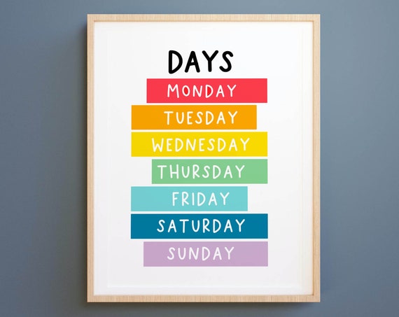Days Of The Week Montessori Education Poster Print