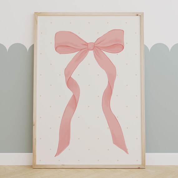 Pink Bow Watercolor Illustration Coquette Nursery Decor Poster