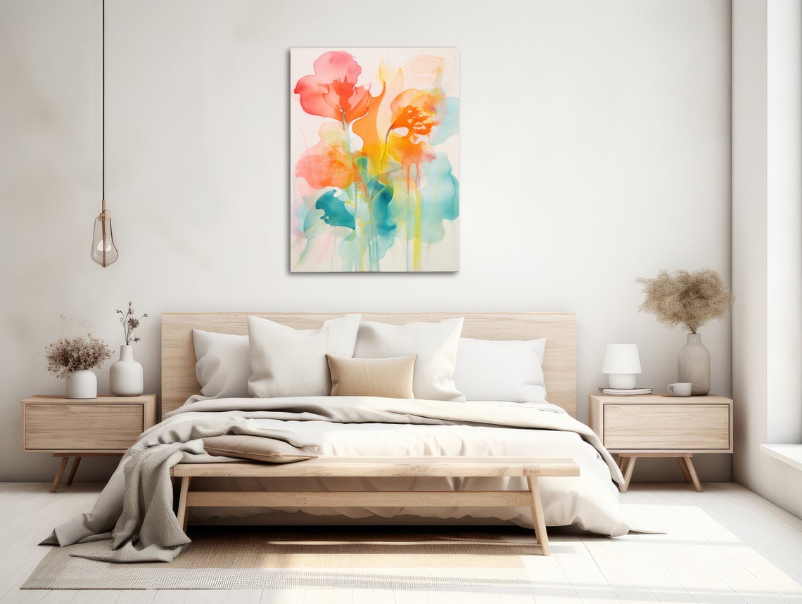 Soft Translucent Watercolor Bouquet Pink Orange Teal Art Poster - Image 2