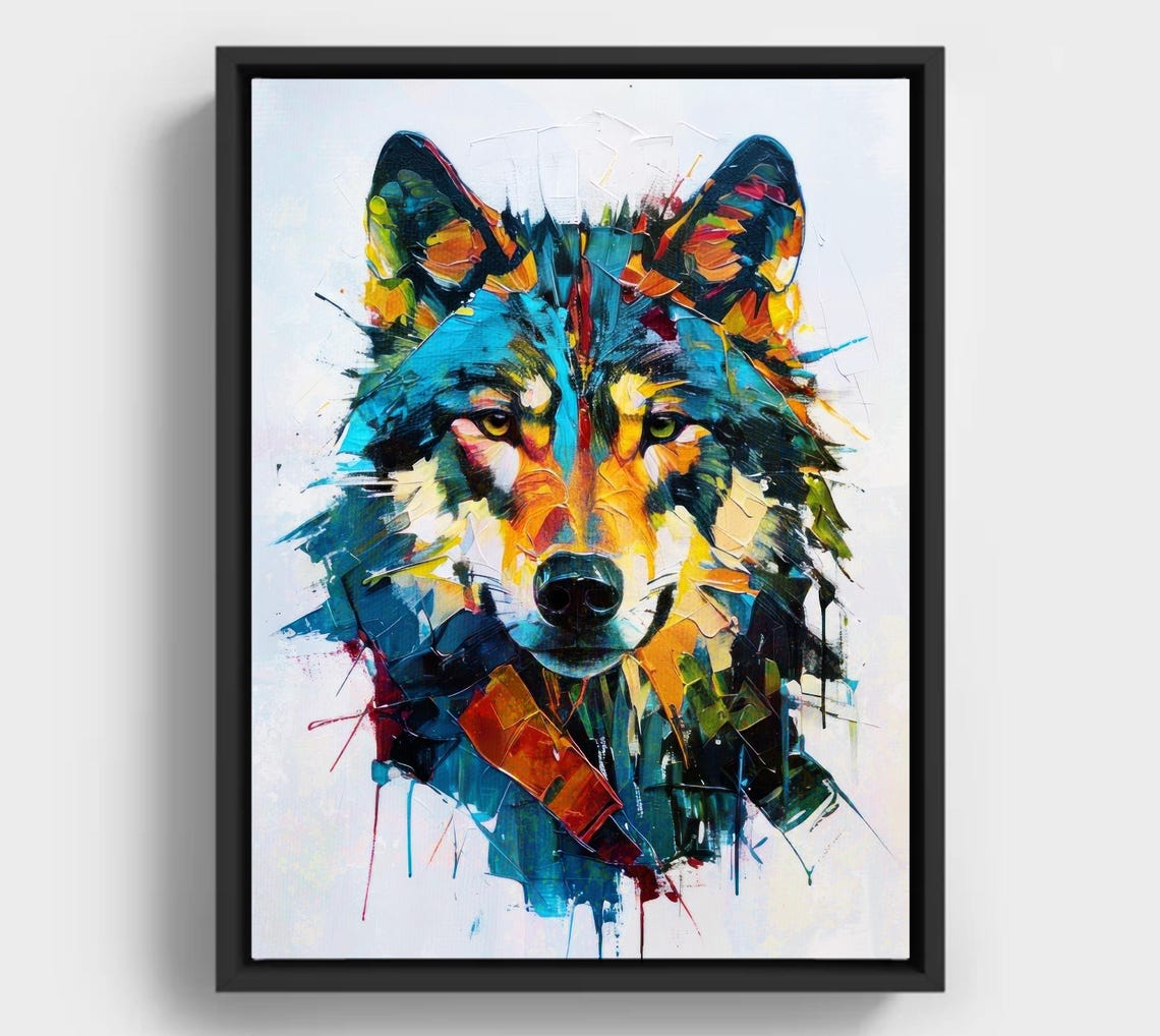 Expressionist Wolf Painting Bold Color Wildlife Art
