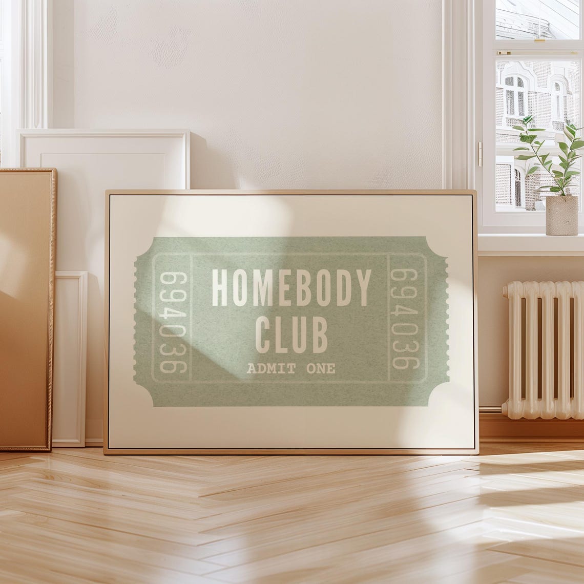 Homebody Club Admit One Ticket Wall Art Sage Green Horizontal Decor