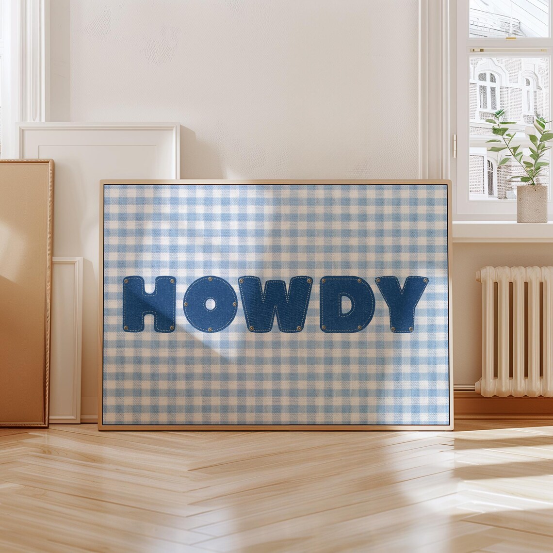 Howdy Print, Blue Denim And Gingham Plaid Art Print