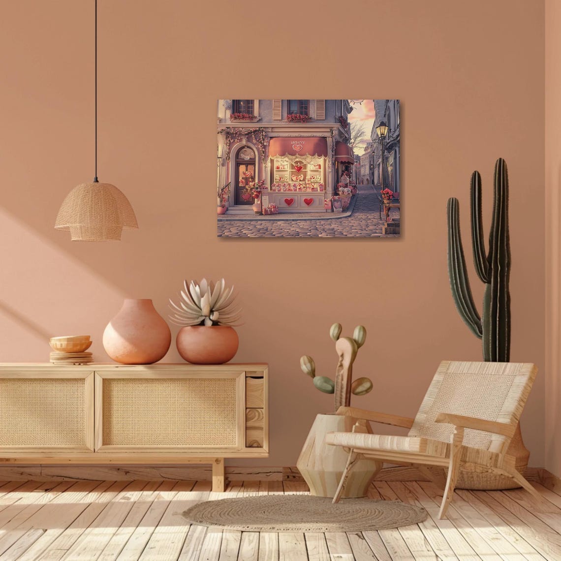 Charming Valentine Gift Shop on Cobblestone Street Hearts Poster - Image 2