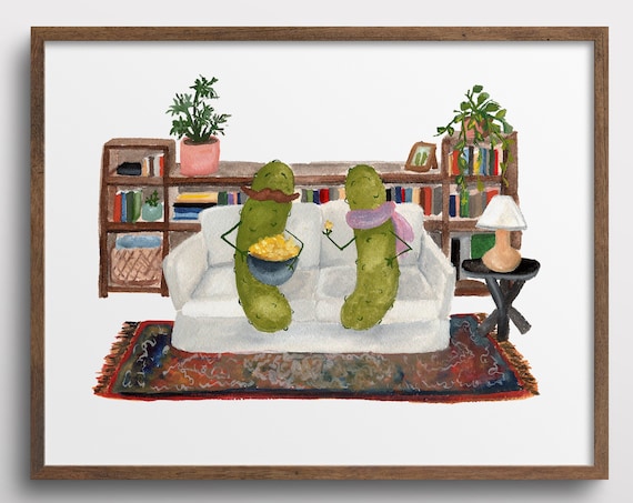 Whimsical Pickles Watching TV Art Print
