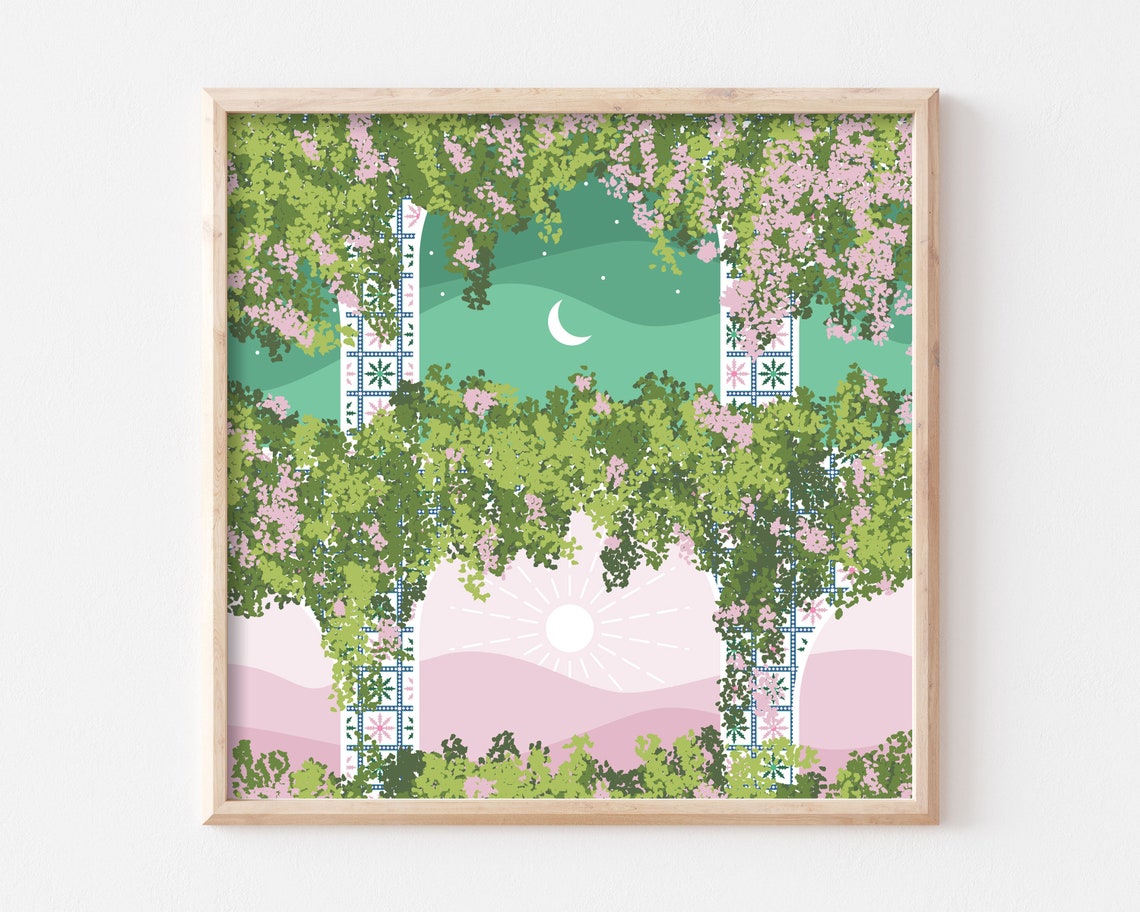Moroccan Tiles Celestial Art Print, Fantasy Sky