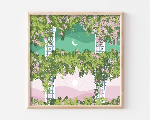 Moroccan Tiles Celestial Art Print, Fantasy Sky