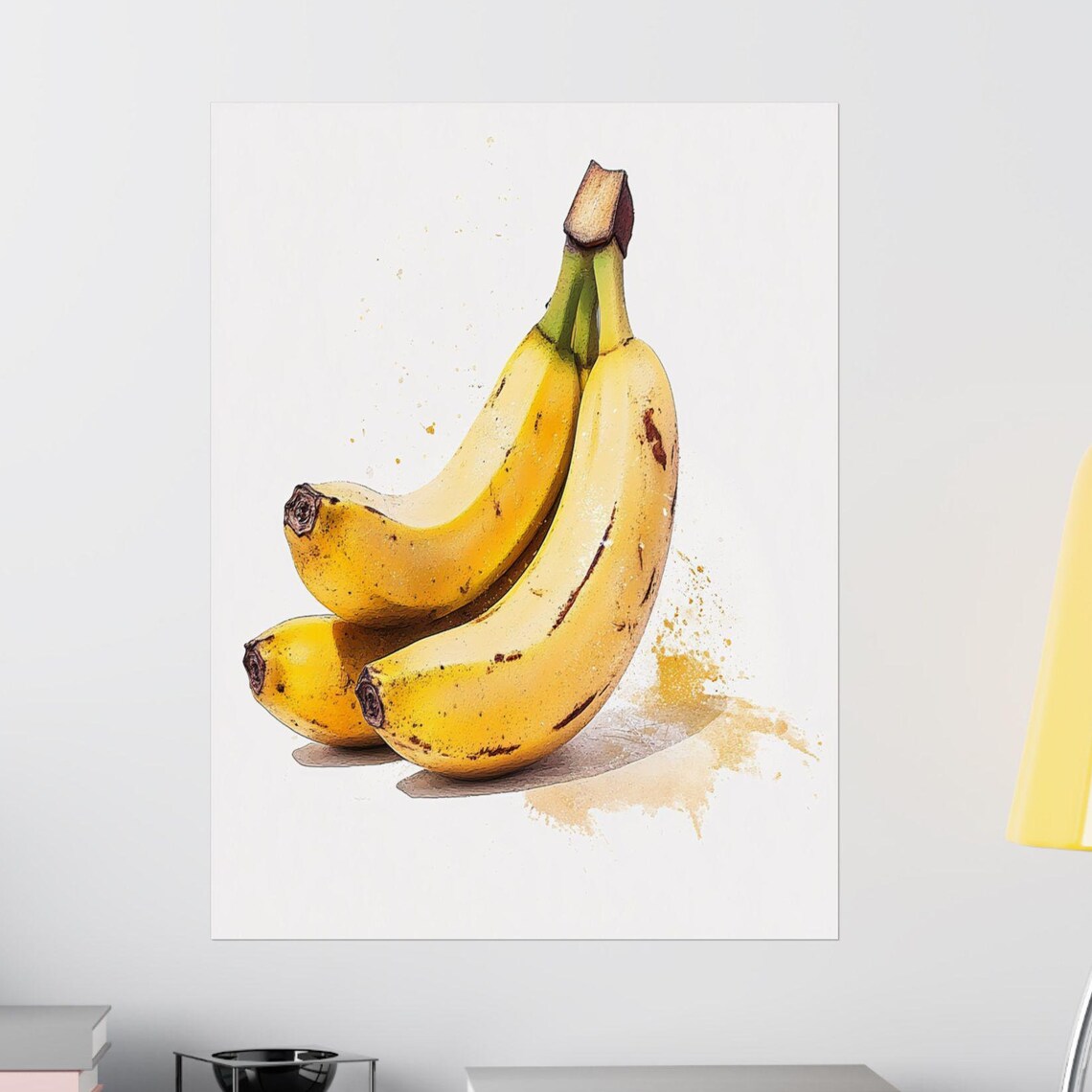 Vibrant Yellow Banana Art Print Watercolor Banana Illustration Kitchen Wall Decor Fresh Fruit Poster Modern Art