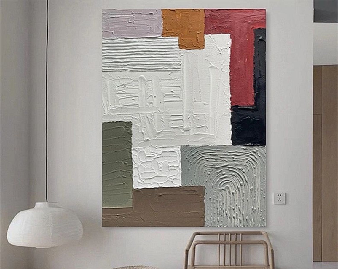 Red Ochre Gray Green Impasto Blocks Textured Modern Decor Poster - Image 5