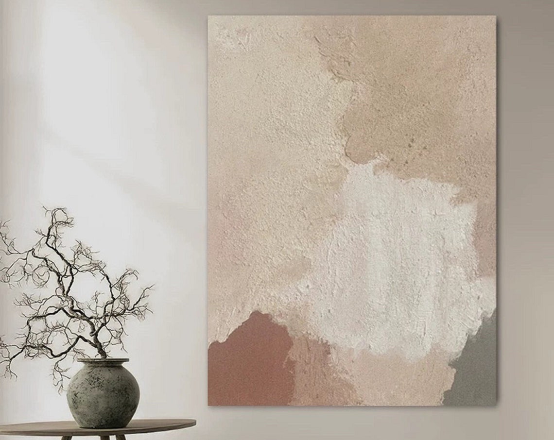 Beige Cream Textured Minimalist Neutral Abstract Canvas Art Print