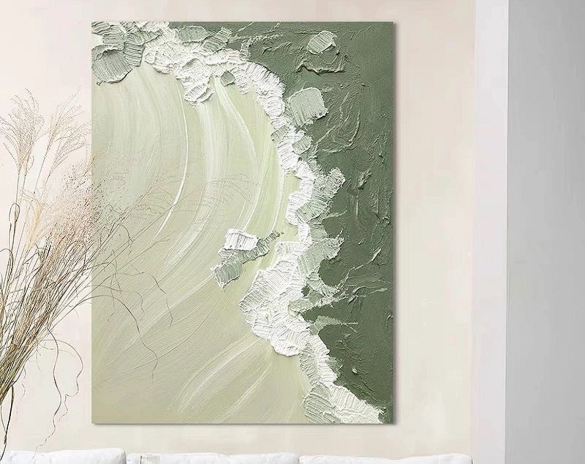 Sage Green Sea Foam Abstract Textured Coastal Beach Art Poster