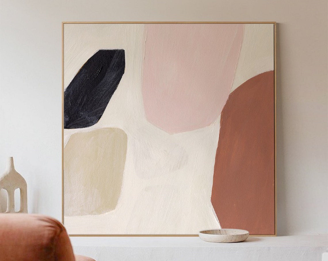 Framed Pink Terracotta Beige Black Abstract Shapes Art Poster - Image 4