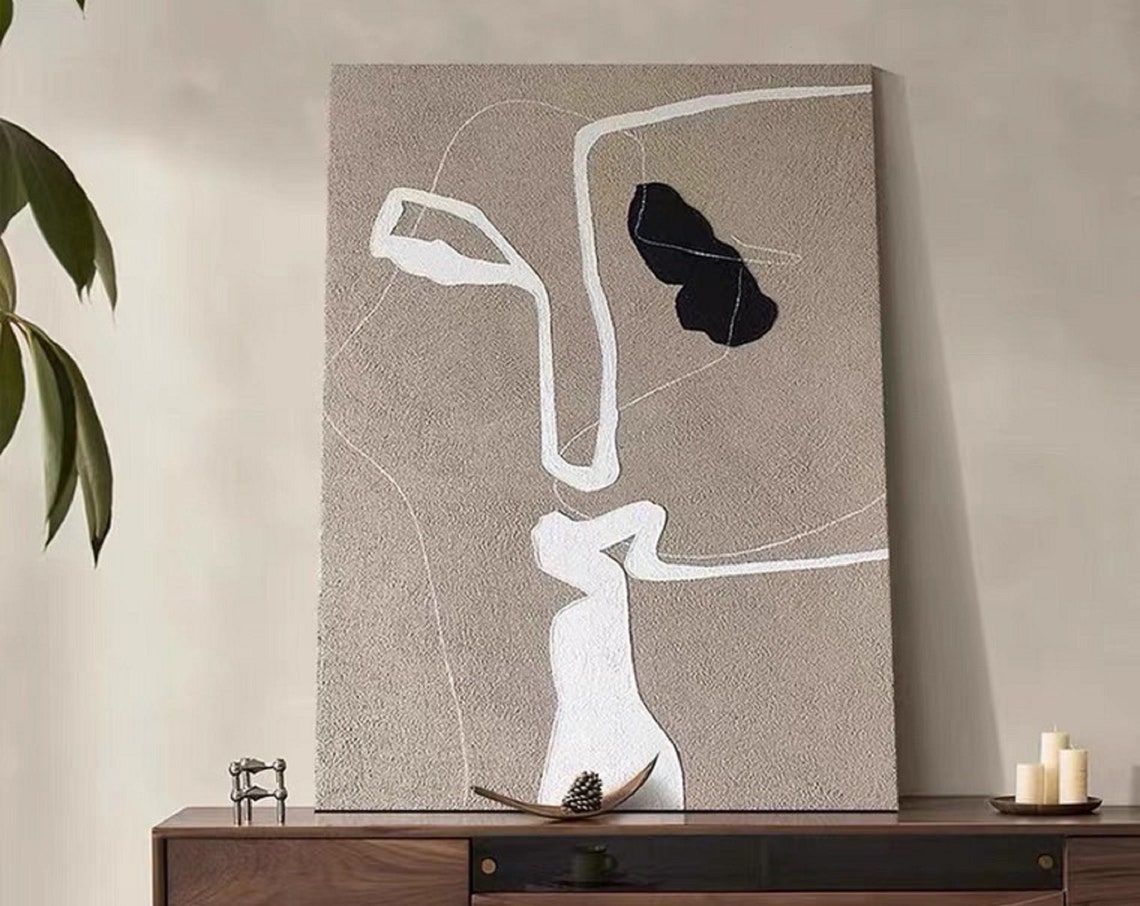 Original Beige Abstract Painting Beige White Textured Wall Art Beige Wall Art Beige Framed Abstract Art Beige Minimalist Painting