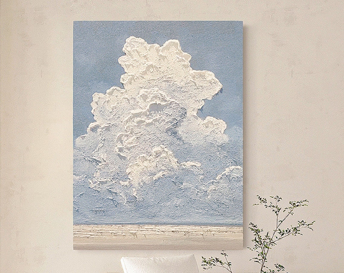 White Textured Cloud Blue Sky Beach Horizon Scenic Art Poster - Image 5