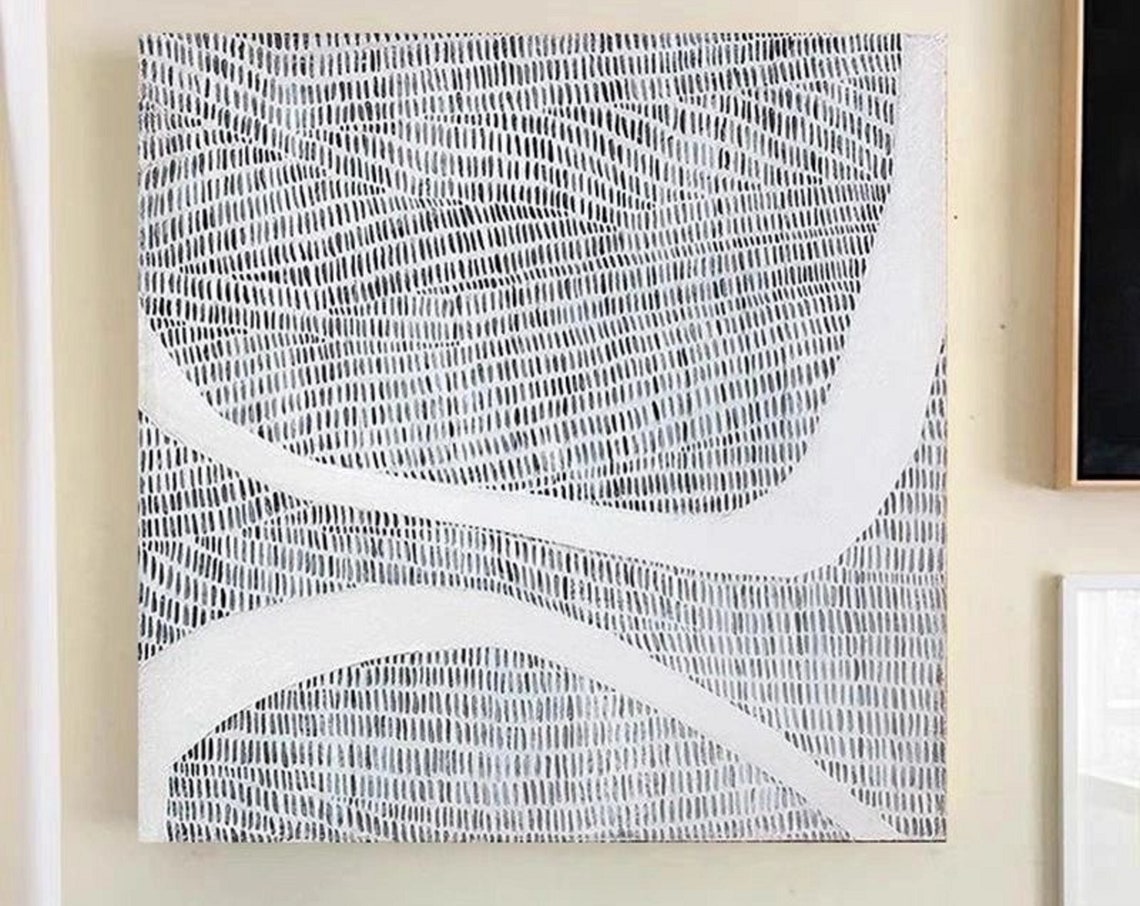 Gray Hatch Lines With White Curves Minimalist Abstract Poster - Image 5