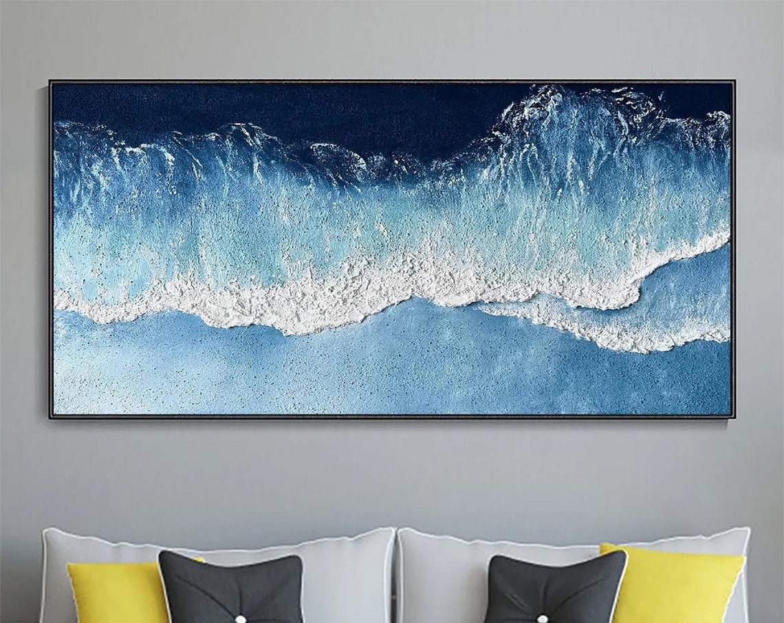 Wide Panoramic Blue Ocean Wave Textured Seascape Wall Poster