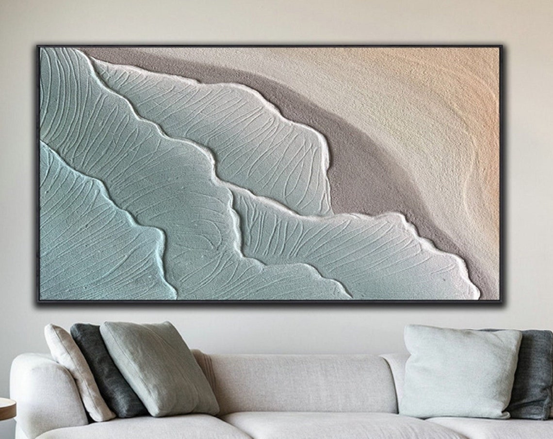 Wide Teal Wave Texture Abstract Coastal Beach Scene Decor Poster