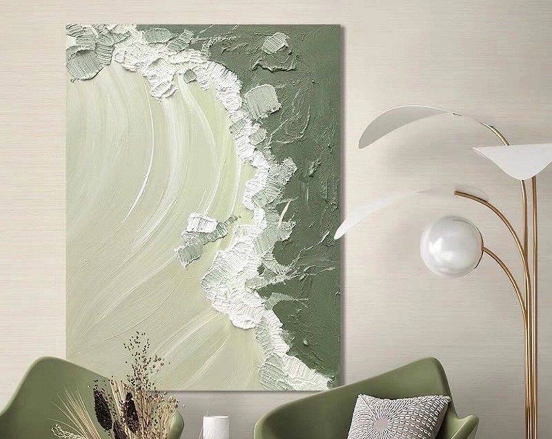 Sage Green Sea Foam Abstract Textured Coastal Beach Art Poster - Image 4