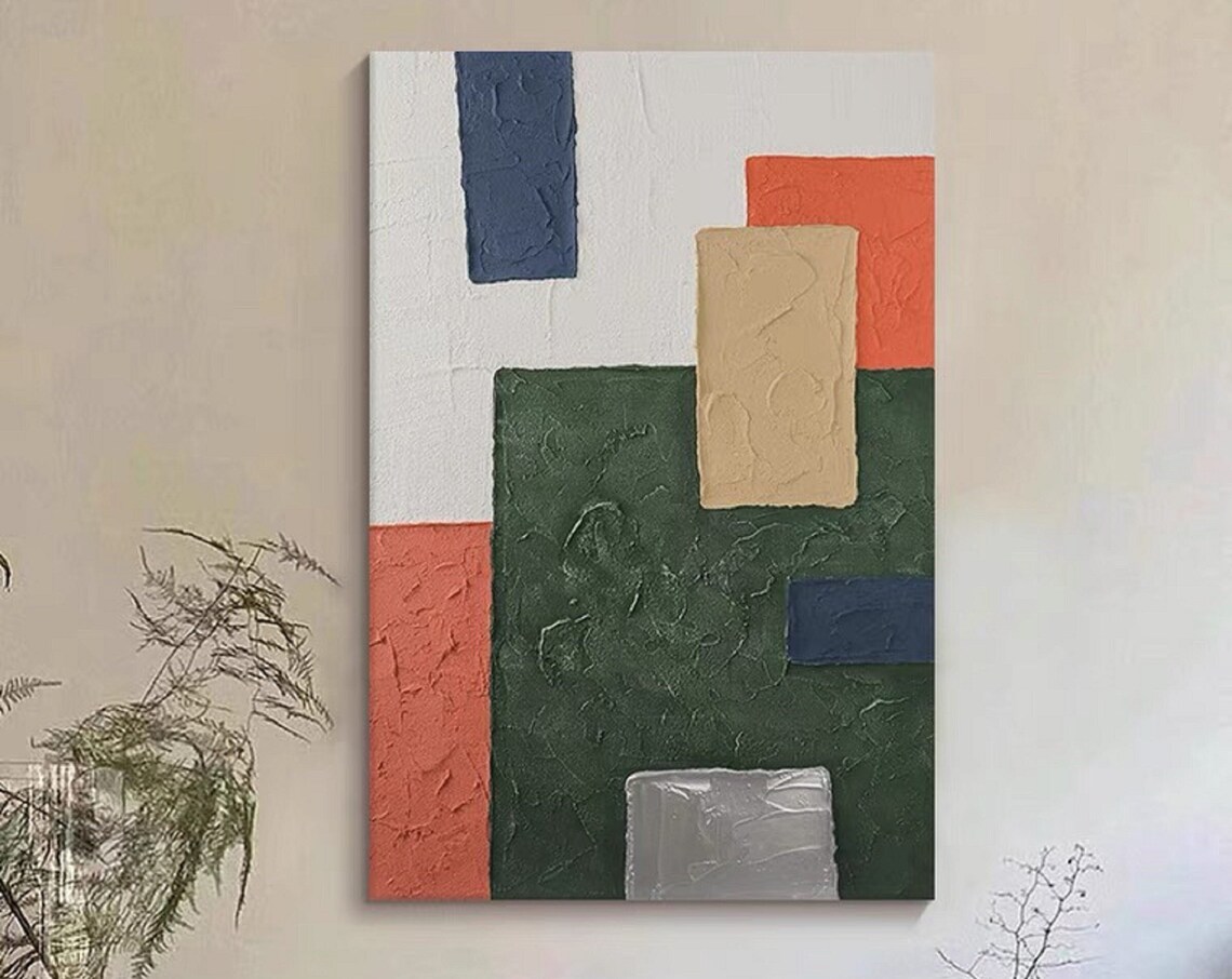 Color Block Navy Orange Green Beige Modern Abstract Art Poster