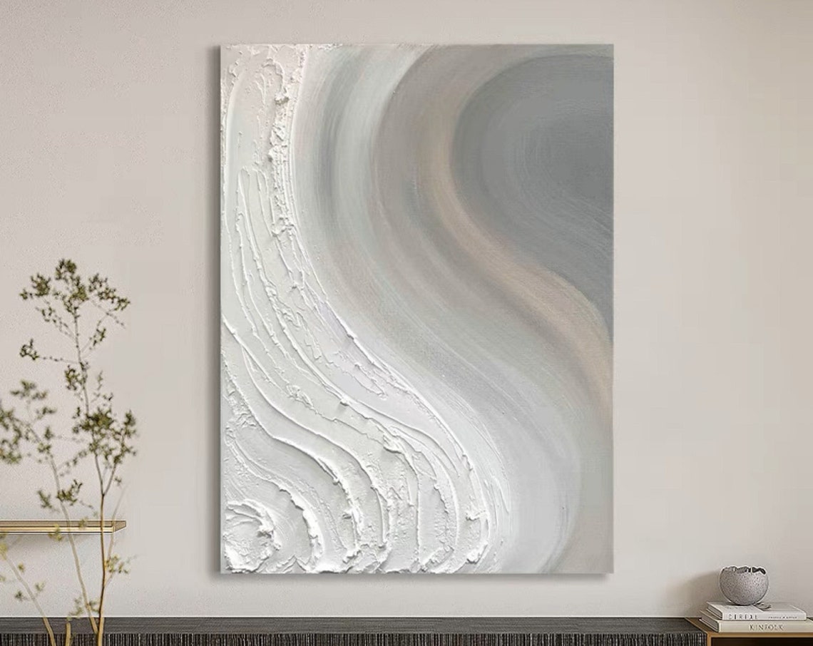 White Gray Swirling Wave Thick Texture Minimalist Art Poster