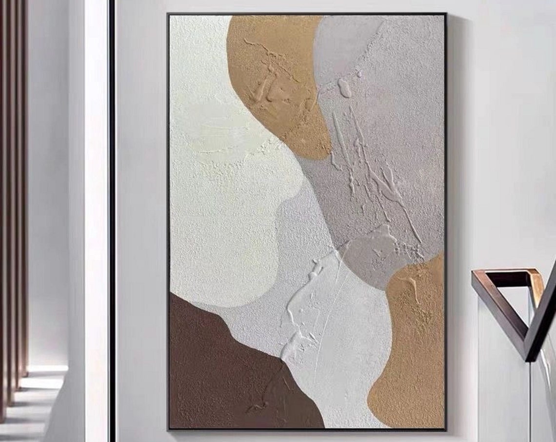 Gray And White Abstract Painting On Gray White Textured Wall Art Gray White Painting Brown Painting Gray White Wall Art