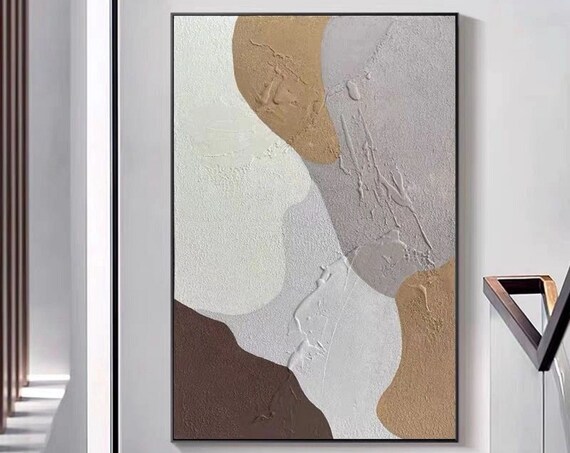 Gray And White Abstract Painting On Gray White Textured Wall Art Gray White Painting Brown Painting Gray White Wall Art