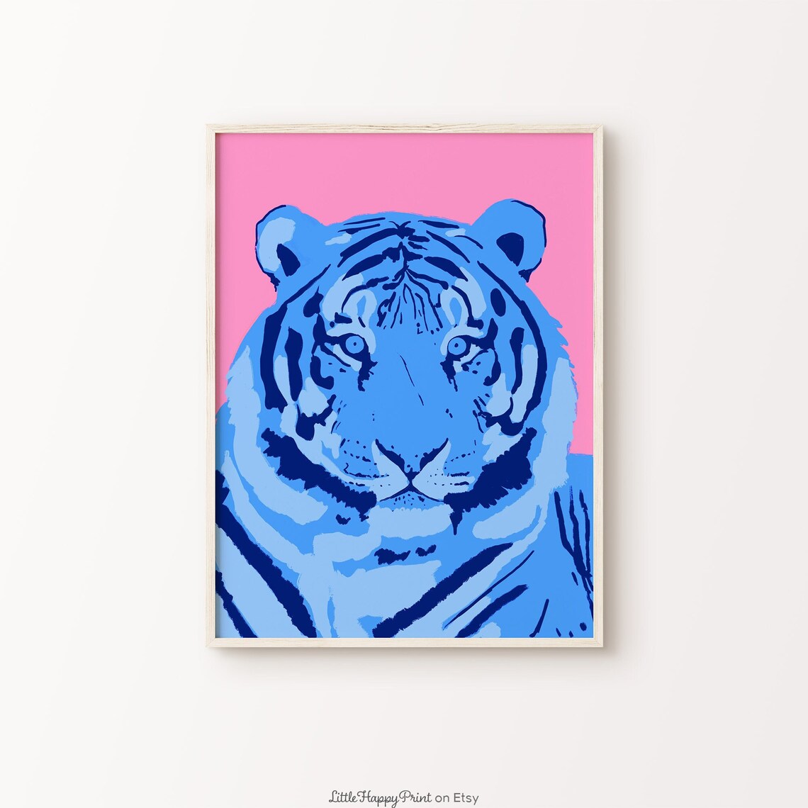 Blue Pink Pop Art Tiger Illustration Colorful Animal Wall Art