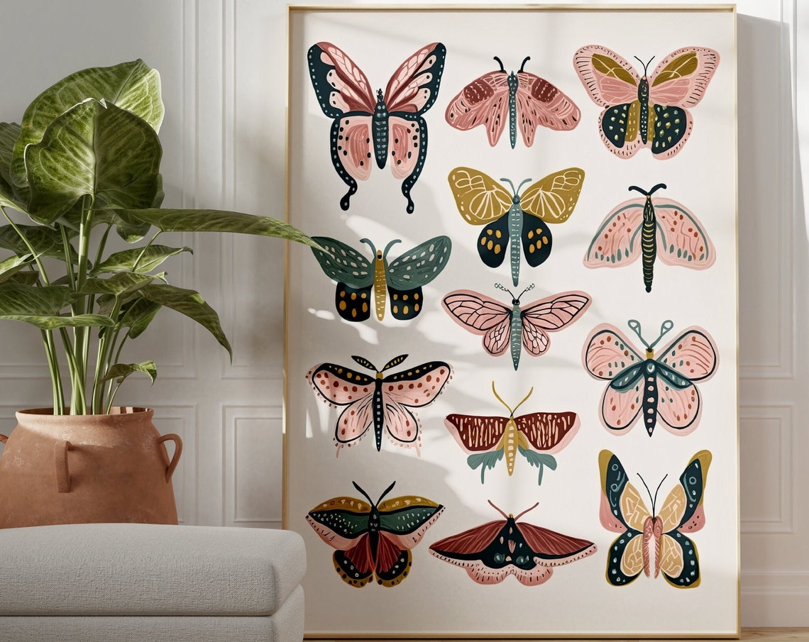 Twelve Pastel Butterflies Boho Moth Chart Nursery Decor Poster - Image 3