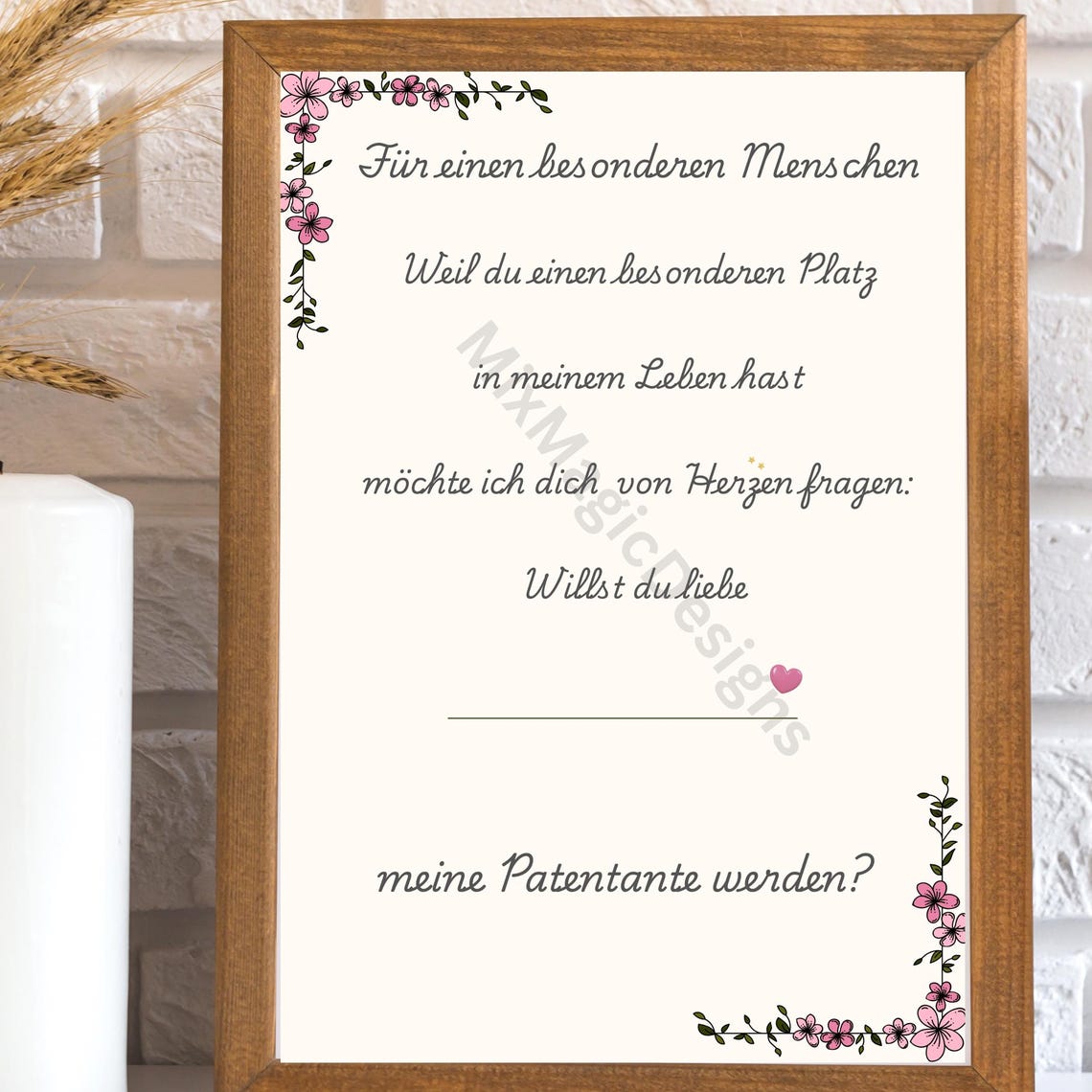 Will You Be My Godmother German Floral Keepsake Proposal Poster